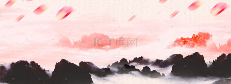 中国风水墨花瓣背景图片_中国风水墨山水banner背景