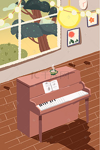 绿色免抠背景图片_卡通家居钢琴免抠图