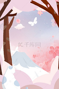卡通手绘粉色花朵背景图片_卡通手绘樱花季合成背景