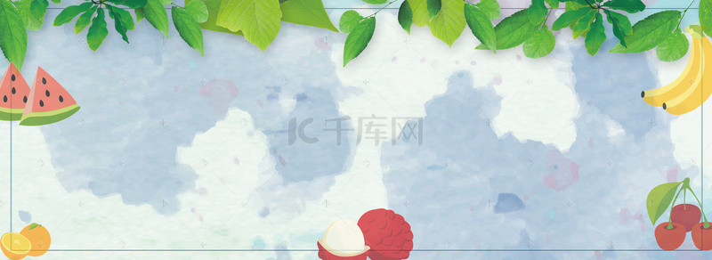 绿色天蓝色背景图片_简约夏季海滩水果banner