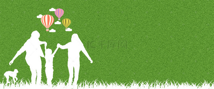 广告热气球背景图片_一家人的环保世界清新平面广告