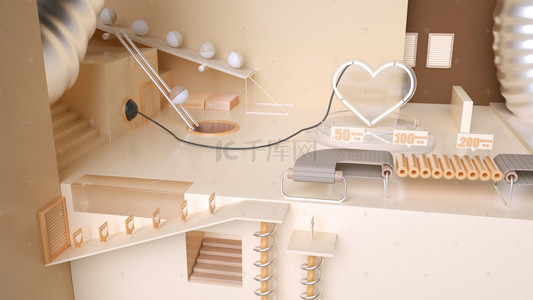 c4d场景模型背景图片_C4D暖色系家装节电商海报场景模型