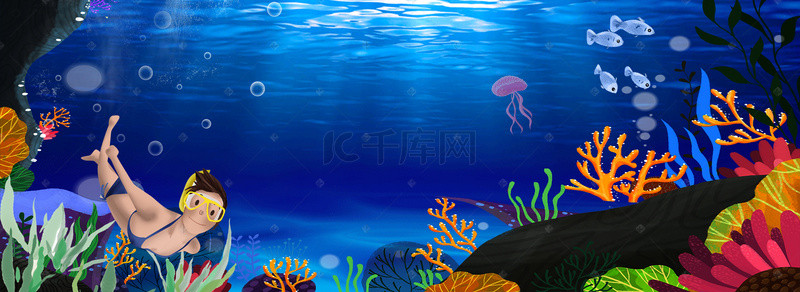 潜水减压病背景图片_海底世界夏季潜水背景