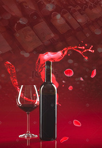 红酒文化背景图片_红色葡萄酒玫瑰花海报