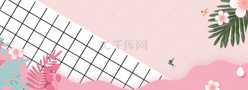 春季海报设计背景图片_粉色ins唯美花鸟春季上新banner