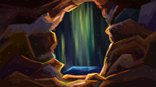 阴森的山洞背景图片_手绘卡通创意山洞背景图