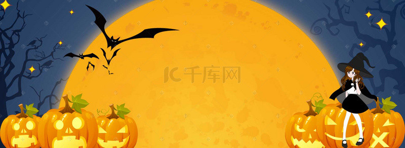 传统西方背景图片_橙色万圣节banner背景
