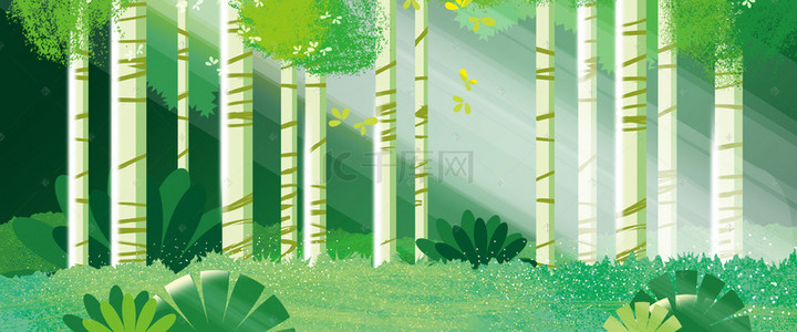 模板绿背景图片_梦幻童话森林背景素材