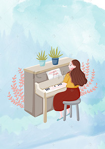 五一钢琴背景图片_水彩风钢琴班招生海报背景psd
