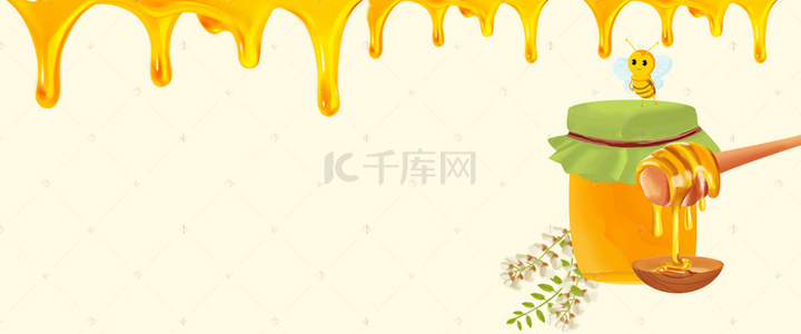可爱蜜蜂背景图片_天然蜂蜜卡通可爱banner