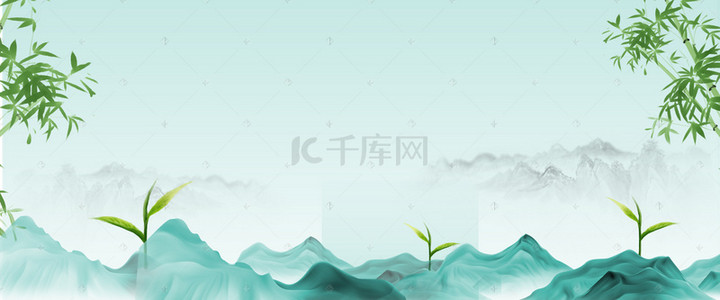 干锅茶树菇背景图片_绿色茶叶茶树banner