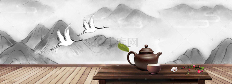 茶具banner背景图片_茶艺复古灰色banner