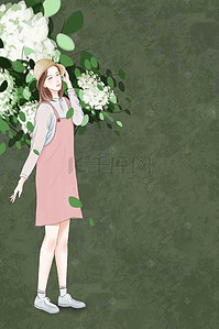银色花分割线背景图片_插满鲜花的女孩海报设计
