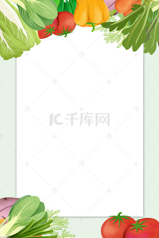 木板背景图片_手绘卡通绿色蔬菜食品背景