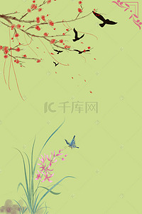 中国古代素雅工笔画海报背景图