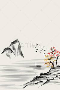 水墨桃花素材背景图片_中国风国画山水背景素材