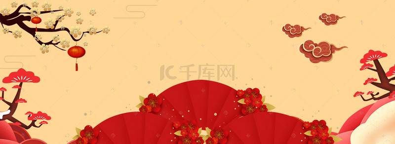 河南高校背景图片_大气中国风红扇高校毕业谢师宴宴会海报背景