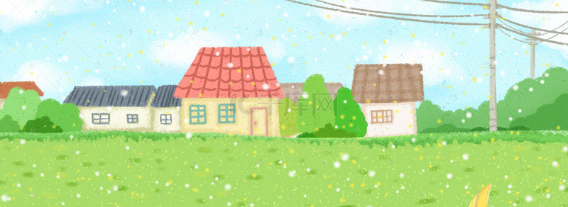 房屋绿色背景图片_山村房屋稻田风景