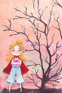 树枝卡通手绘背景图片_水彩风秋季树枝狮子座海报背景