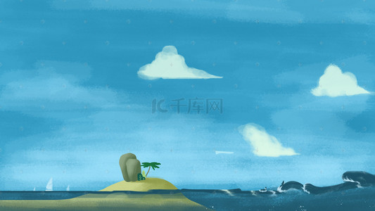 海岛海报背景图片_卡通手绘海岛海报背景