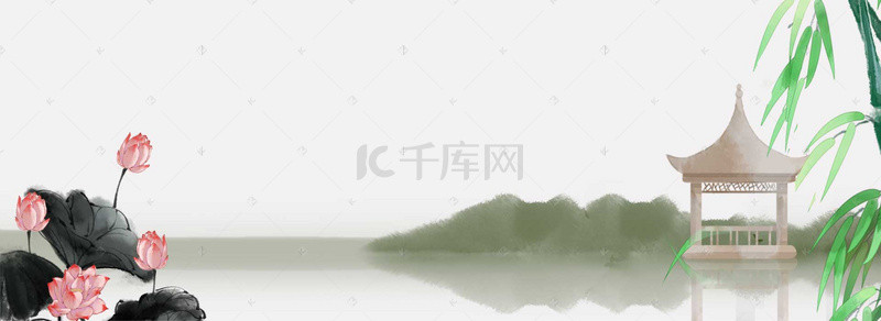 中国水墨红色背景图片_灰色简约中国风水墨手串海报banner