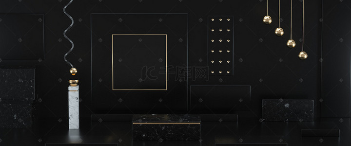 新展台背景图片_黑色几何元素金属质感展台背景