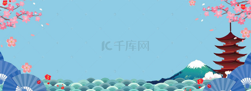 电商国庆背景图片_日系和风蓝色电商海报背景