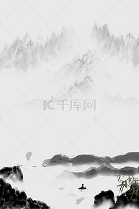 中国风海报合成背景图片_复古水墨山水工笔画海报