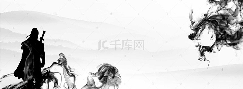 刀剑边框背景图片_侠客水墨画banner