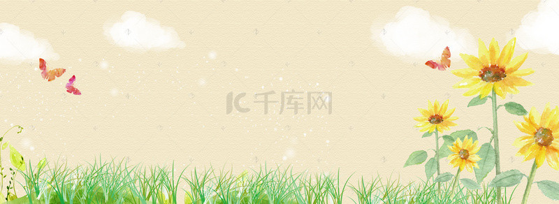 草地黄色背景图片_秋季换新季卡通手绘黄色花朵banner