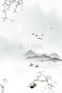 水墨春景背景图片_水墨春季河水春景