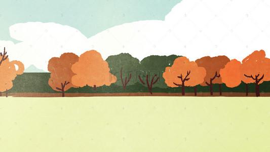 公园手绘背景图片_手绘秋天的公园海报背景