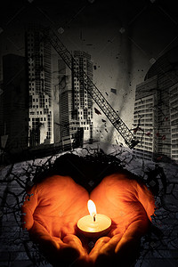 灾难祈祷背景图片_简约蜡烛祈祷自然灾害地震背景海报