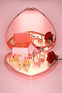 化妆海报背景图片_粉红女王节玫瑰花宝盒背景海报