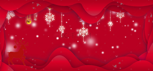 雪花红色圣诞背景图片_红色圣诞剪纸海报