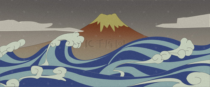 日本富士山手绘海上富士山