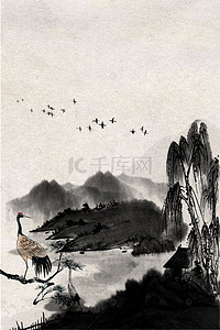 山水江南水墨背景图片_中国风山水意境装饰画