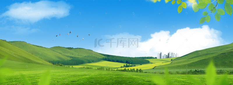 阳光草地蓝天背景图片_小清新绿色公园草坪白云背景