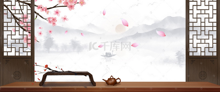 木板站牌背景图片_中式古典水墨画背景