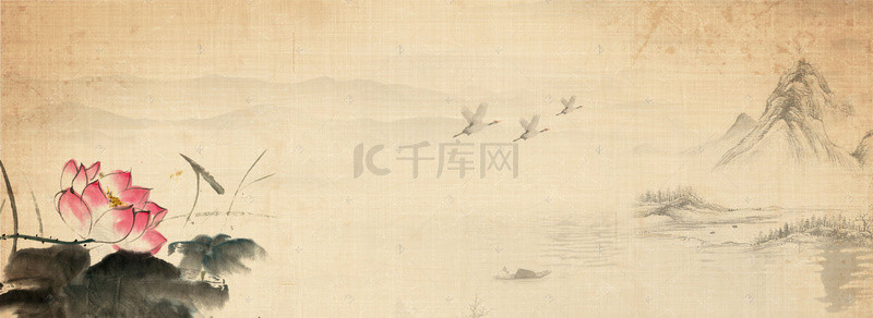 荷塘月色文艺荷花中国风棕色banner