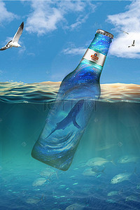 鲸鱼梦幻星空背景图片_创意合成梦幻海洋瓶背景