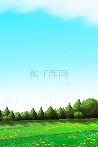 蓝天森林背景图片_春季上新卡通手绘psd分层banner