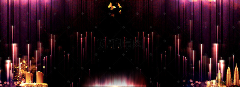 紫色立体柱体光线banner