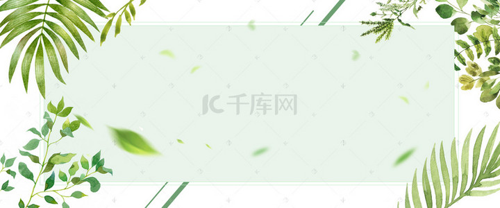 水彩清新绿色背景图片_叶子简约绿色立夏banner海报