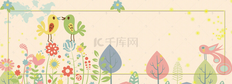 横格纸素材背景图片_横版花鸟春季海报背景素材