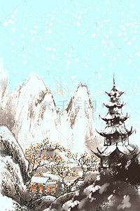 中国古典标签边框背景图片_冬雪中国古风背景素材