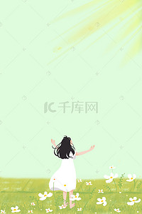 文艺清新小女孩背景图片_卡通风小清新绿色背景