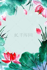 春模板背景图片_绿色水墨风桃花海报背景模板