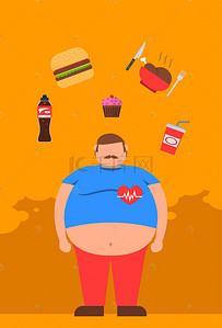鸡腿矢量背景图片_5.11世界防肥胖日橘色背景海报