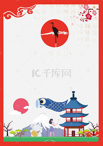 手绘樱花背景图片_卡通日本旅游旅行